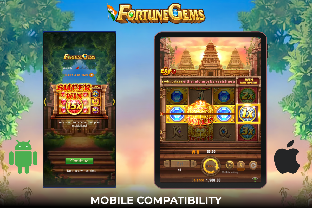 Fortune Gems slot machine is compatible with mobile devices, so indie players can play on the go