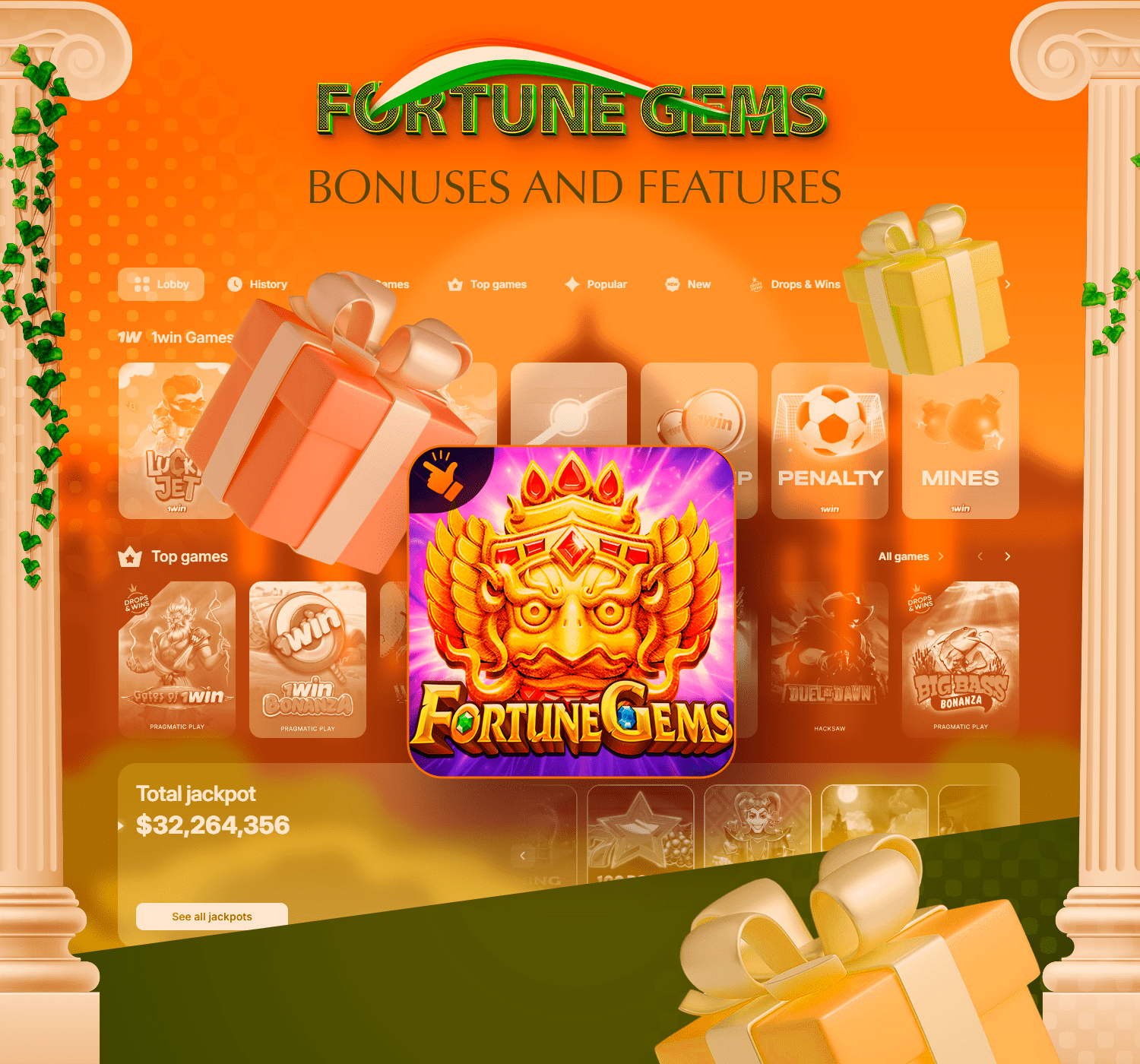 Check out the bonuses for Fortune Gems game