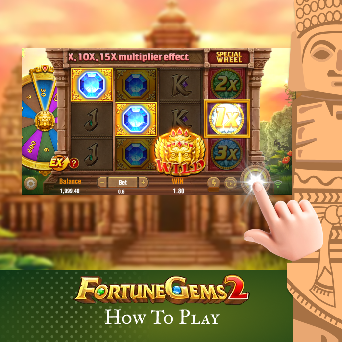 To play Fortune Gems 2, set the bet and press 'Bet' button